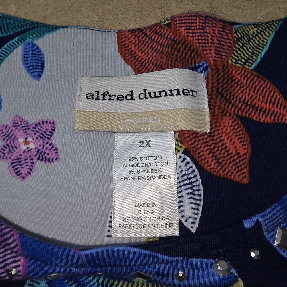 Alfred Dunner Shirt Women 2X Multicolor Floral Rhinestone Tunic Top Boho - Picture 5 of 11
